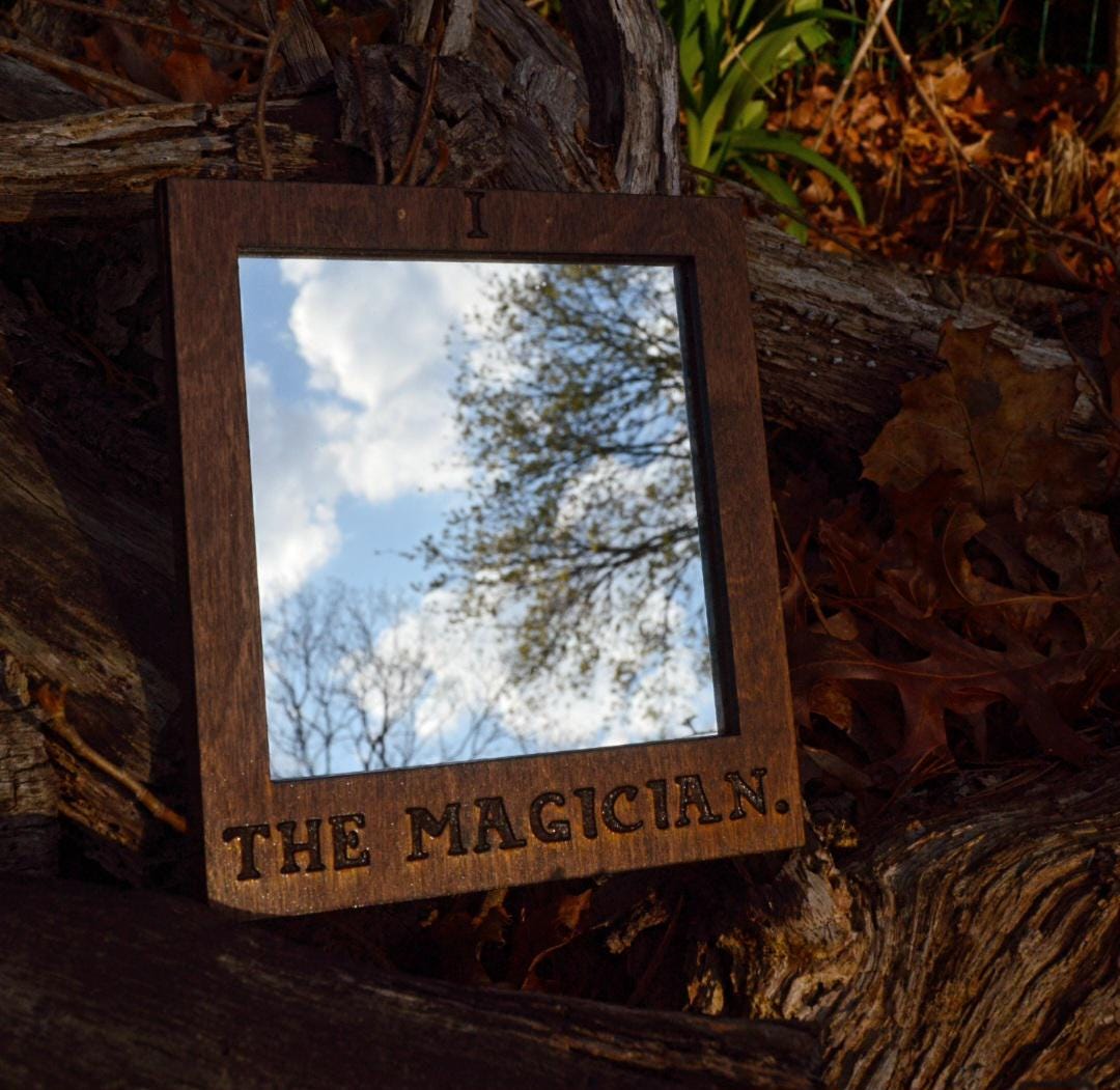 Tarot Mirror, Arcana Decor, Witchcraft Hanging Art, The Magician Suncatcher, Tarot Alter Mirror